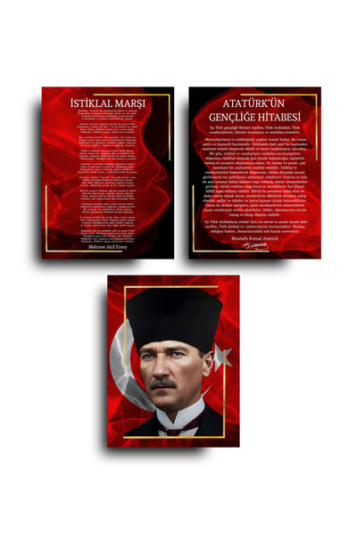 HİSRA Atatürk Köşesi 3'lü MDF Tablo Seti