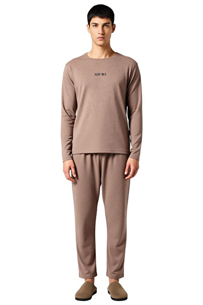 PayBuy Men's Anthracite Crew Neck Printed Long Sleeve Pajama Set Functional Durable Modern