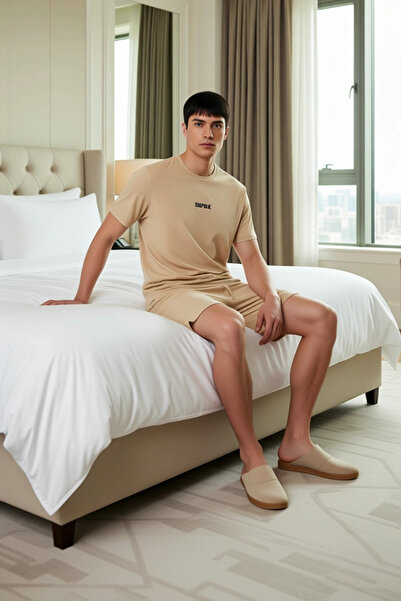 PayBuy Men's Slogan Printed Crew Neck Short Sleeve Cotton Pajama Set Functional Durable Stylish