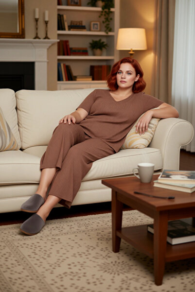 PayBuy Women's V-Neck Corded Fabric Knitted Pajamas Set Functional Durable Quality Comfortable Aesthetic Stylish