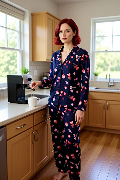 PayBuy Women's Heart Printed Shirt Collar Pajama Set Functional Durable Quality Comfortable Stylish