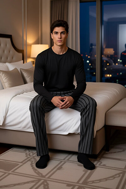 PayBuy Ανδρικό σετ πιτζάμες με ριγέ λαιμόκοψη, λειτουργικό, ανθεκτικό, ποιοτικό, άνετο, αισθητικό και κομψό