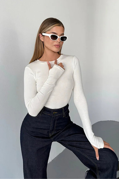 jeneric Bluză albă din țesătură Buzzy cu guler rotund degete slim fit