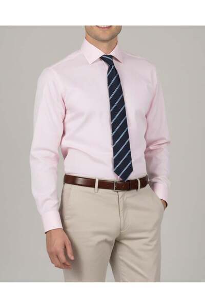 TerziAdemAltun Πουκάμισο με γιακά ανδρική γραβάτα ιταλικού στυλ εφαρμοστό ροζ T14247