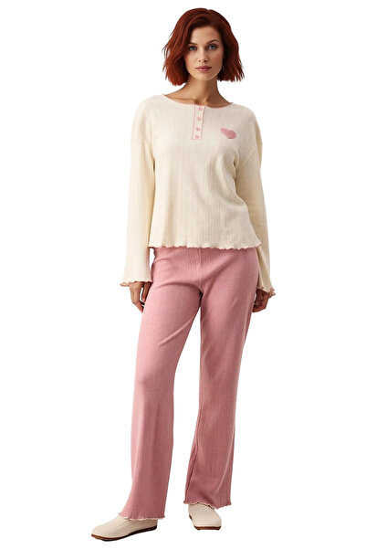 PayBuy Heart Embroidered Corded Fabric Knitted Pajama Set Women's Functional Durable Quality Comfortable Sports