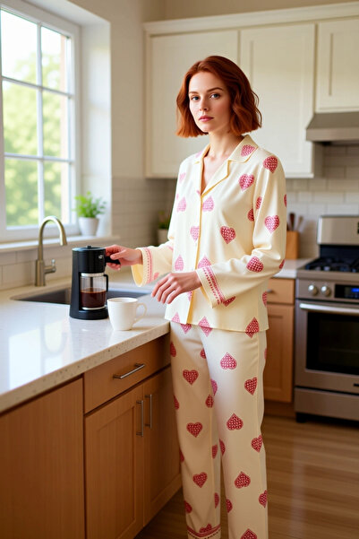 PayBuy Heart Patterned Viscose Shirt Pajama Set Women's Functional Durable Quality Comfortable Stylish