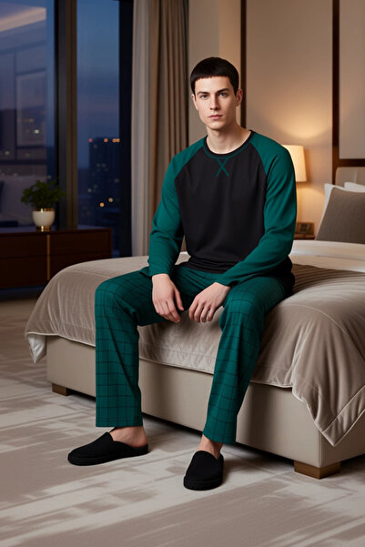 PayBuy Ανδρικό σετ πιτζάμες με καρό λαιμόκοψη με μακρυμάνικο λειτουργικό ανθεκτικό ποιοτικό αισθητικό σχέδιο