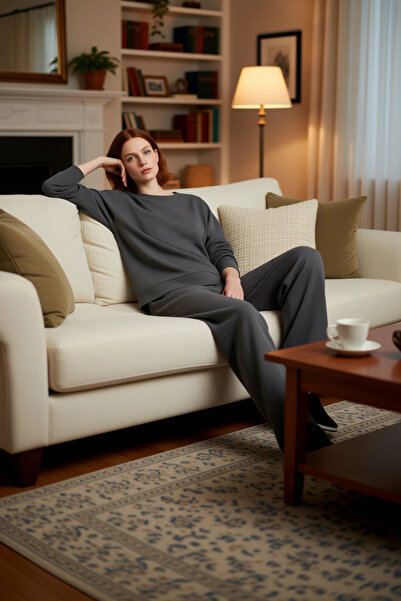 PayBuy Ženska antracit Rebrasto Pleteno okrugla kragna pidžama set funkcional...