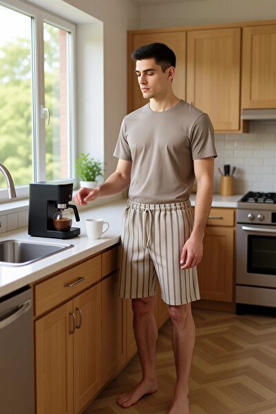 PayBuy Ανδρικό σετ πιτζάμες με ριγέ βάφλα πλεκτό, λειτουργικό, ανθεκτικό, ποιοτικό, άνετο, αισθητικό και κομψό