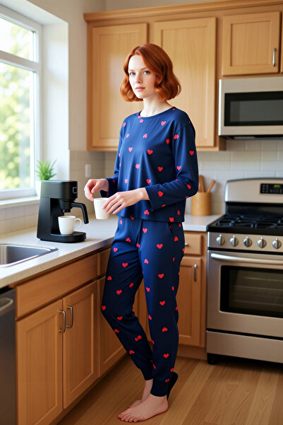 PayBuy Set pijamale pentru femei Heart guler rotund cu mânecă lungă, funcțional, durabil, de calitate, confortabil, elegant