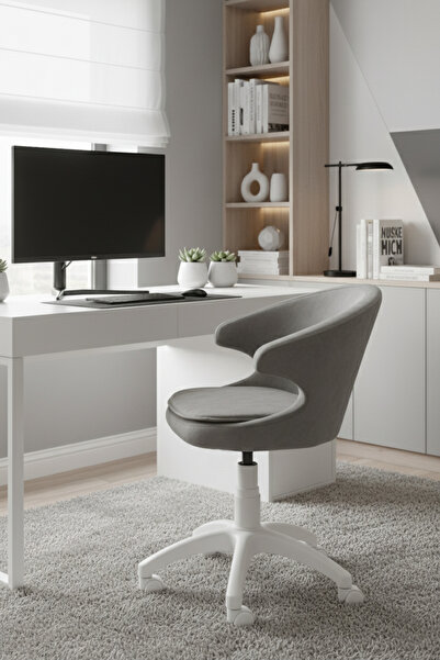 KUZEYSANDALYE Koket Beyaz Ayaklı Çalışma Sandalyesi Yetişkin ve Çocuk Bilgisa...