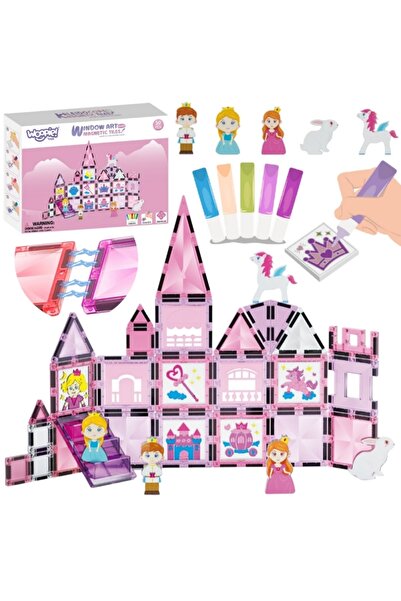 woopie Set Construcție Magnetic Princess Castle, 50 Piese, Castel Roz cu Figu...
