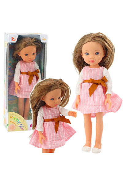 Bebelul Doll with long brown hair, PINK dress and bow – suitable for 3 years+