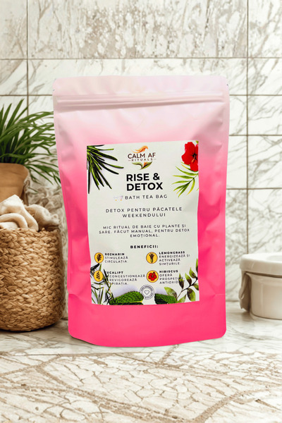 Calm AF Rituals Ceai de Baie "Rise & Detox" – Infuzie de Plante, Uleiuri Esentiale, Sare Epsom, 70g