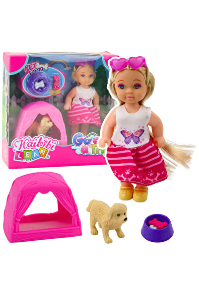 Bebelul Set papusa mini cu caine cort si accesorii pentru joaca si ingrijire animala