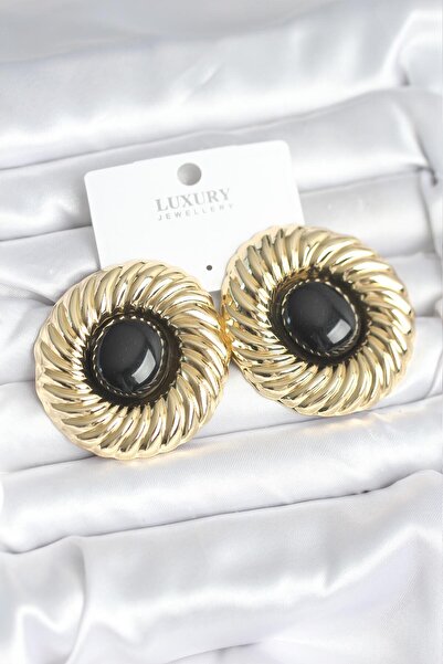 Lisinya Brass Gold Color Black Beaded Vintage Women's Earrings - Tygoo