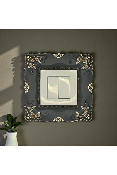 biblo home Güllü Gri Gold Polyester Standart Priz Çerçevesi Tekli Prizlik 3 Adet