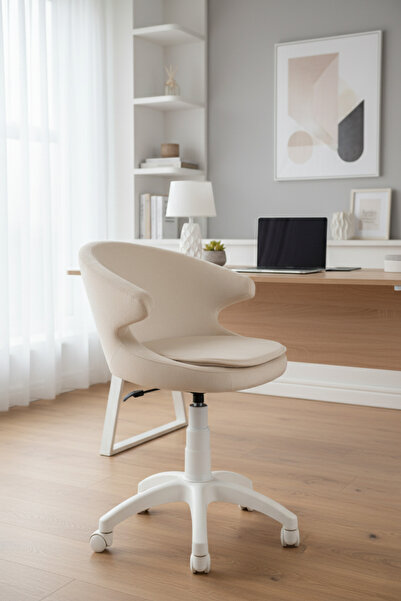 KUZEYSANDALYE Koket Beyaz Ayaklı Çalışma Sandalyesi Yetişkin ve Çocuk Bilgisa...