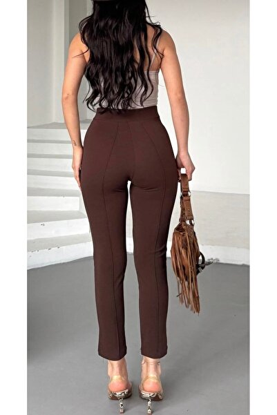 LİSAA BUTİK Women's Tapered Leg Front and Back Printed Tapered Leg Crepe Pants