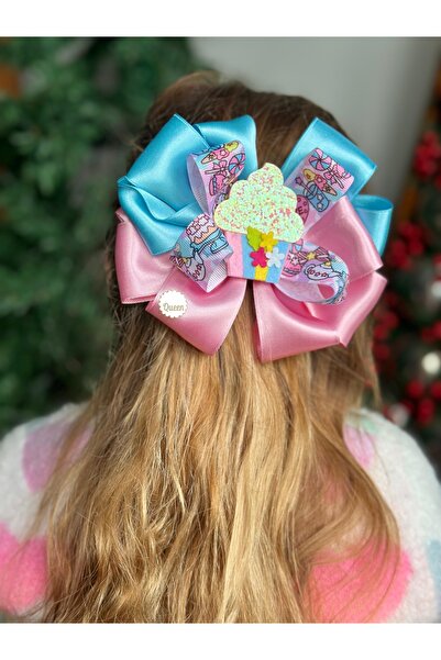 QUEEN AKSESUAR Luxury Design Large Satin Tiered Cupcake Pattern Glitter Fancy Automatic Clip Women Children Barrette Colorful