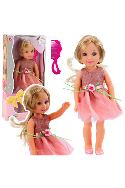 LEAN Κούκλα με φόρεμα και φιόγκο, μακριά μαλλιά και ροζ χτένα 38 εκ., 3 ετών+