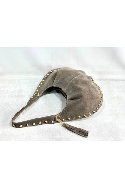 My Easy Shop Women's genuine suede leather studded shoulder bag