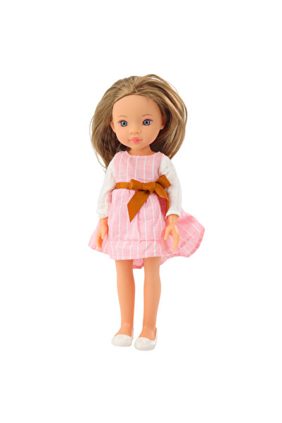 Bebelul Doll with long brown hair, PINK dress and bow – suitable for 3 years+