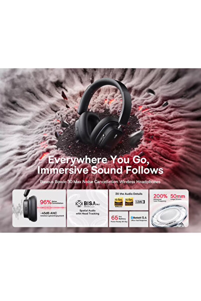 Baseus Casti wireless Over the Ear Bowie 30 Max, Noise Cancel,Autonomie de 65 de ore,Bluetooth 5.4