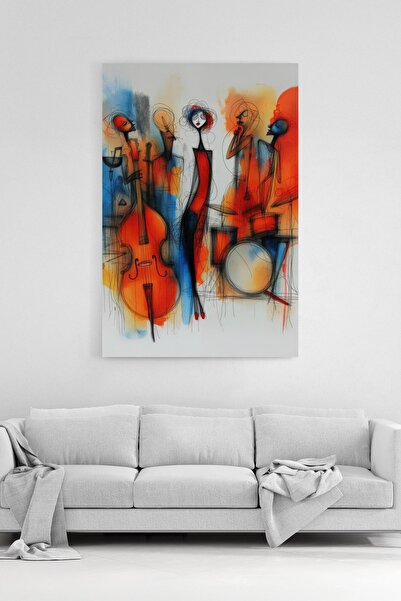 HonataDizayn Jazz Müzik %100 Pamuk Kanvas Tablo Soyut Portre Duvar Dekoru