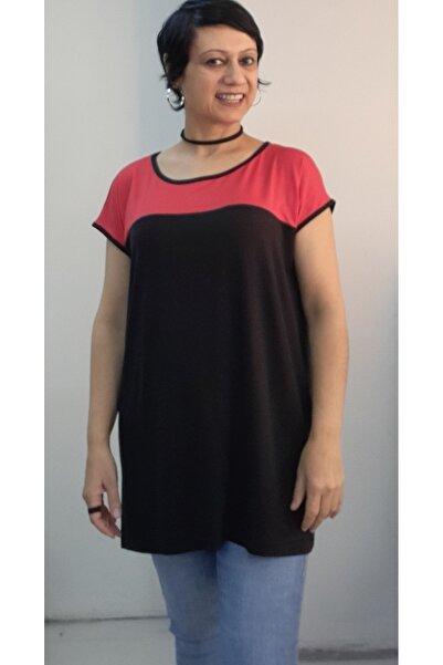 Mertcan Butik Black Red Size Color Block Whole Arrival Low Arm Combed Viscose T-Shirt