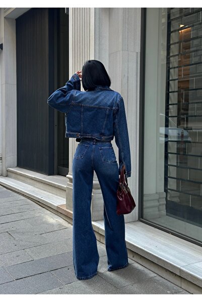 ParlaMira Women's Set: Rhinestone Crop Jacket & Rhinestone Loose Fit High Waist Jeans