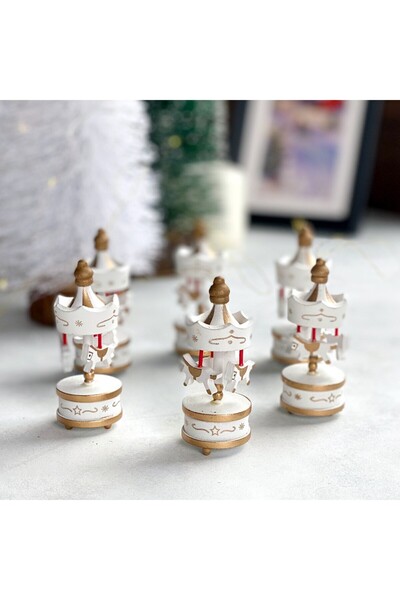 Mihristore Χριστουγεννιάτικα Στολίδια Ξύλινο Καρουζέλ 8,5 εκ. Λευκό Χρώμα 6 Τ...