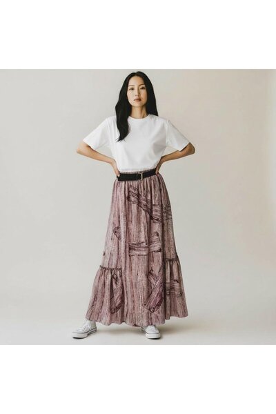 EREN STYLE Bohemian Chiffon Belted Elastic Waist Skirt (95 cm)-(38-50)