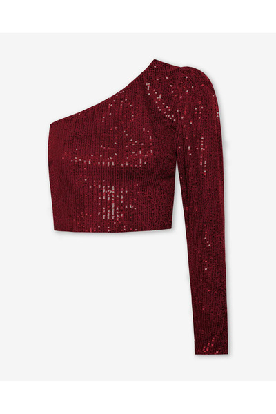 AFR CLOTHES KADIN PAYET KUMAŞ, BALON TEK KOL ASİMETRİK YAKA BLUZ