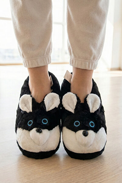 Ekonomik Ayakkabı Kadın Siyah Peluş Panduf Ev Terliği – Yumuşak & Kaymaz Taban