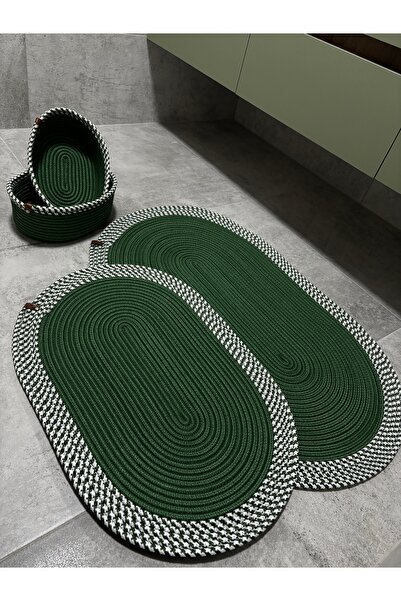 MaVaux Serra 4-Piece Bathroom Set – 2 Oval Mats & 2 Oval Baskets, Natural Rope Weaving, Handmade - Premium