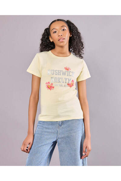 REDTAG Senior Girls Yellow Printed T-Shirt