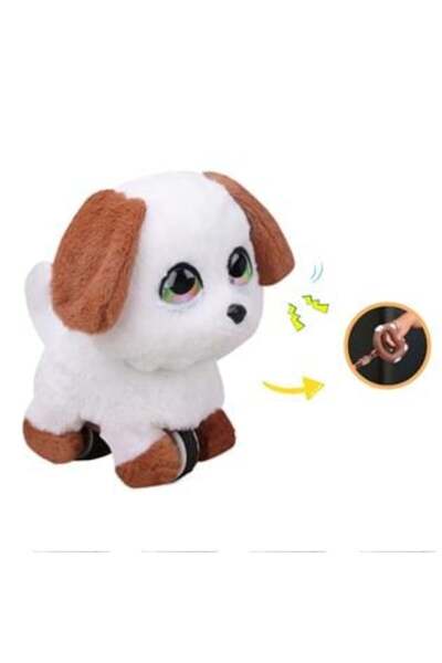 SHOPIENS Interactive Dog Toy White Brown with Leash Sound & Movement