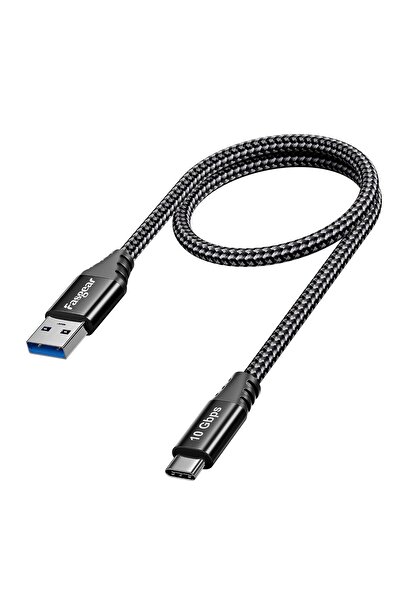 Fasgear USB A to USB-C Cable 3.2 Gen 2, 1.65ft (50cm), Braided, 10Gbps, 3A, Black
