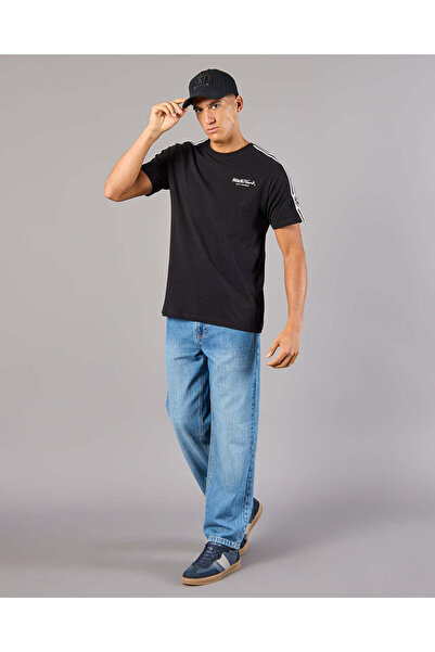 REDTAG Men Black Printed Basic T-Shirt