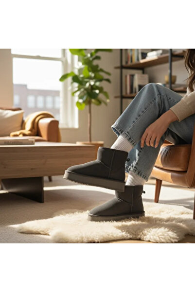 virboti Grey women's fur-lined boots, suede, UG-style