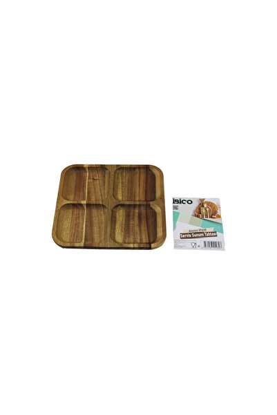 Go İthalat Akasya Kare 4-Section Wooden Serving Presentation Tray - Plank 20 X 1.4cm (5273)