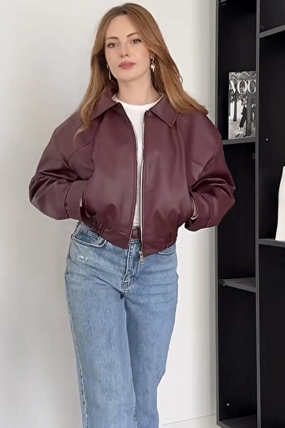 BELİZMOD سترة جلدية نسائية من فيينا بحزام مطاطي عند الخصر