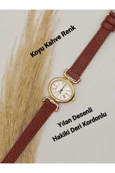 Brality ساعة يد نسائية من الجلد الطبيعي موديل جديد، موديل أنيق، لون أسمر، نمط...