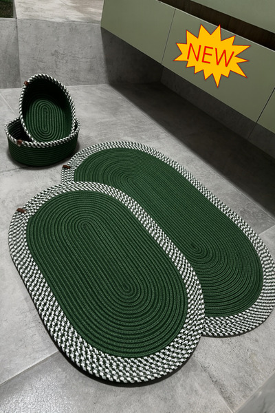 MaVaux Serra 4-Piece Bathroom Set – 2 Oval Mats & 2 Oval Baskets, Natural Rope Weaving, Handmade - Premium