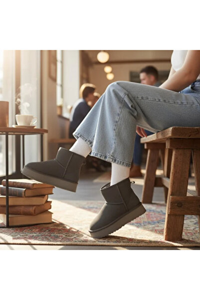 virboti Grey women's fur-lined boots, suede, UG-style