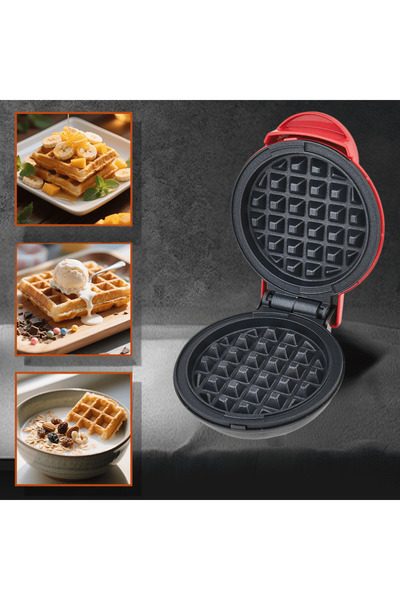 DrKala Mini Waffle Maker 800W DigikalaX — compact, fast, non-stick, vibrant red
