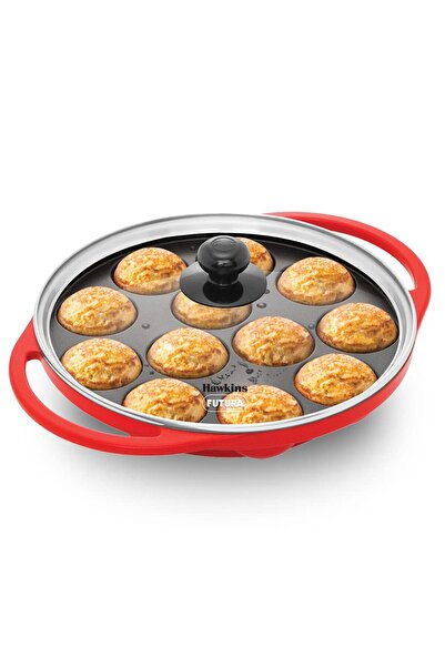 Hope Hawkins Futura Die Cast Non Stick 26 cm Appe Pan with Glass Lid | 12 Cups | Red & Black