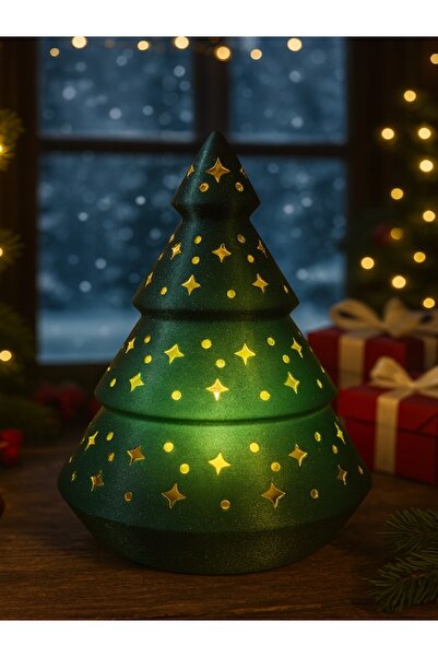 Generic 3D Baskı Işıklı Yılbaşı Ağacı Dekoru – Renkli LED’li – Yıldız Desenli – 15 cm – PLA Malzeme - 1 Adet