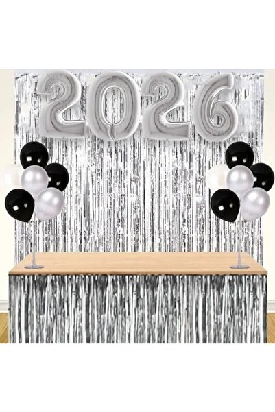 Bkmc 2026 Yılbaşı Arka Fon Süsleme Seti Gümüş Yılbaşı Süsü Seti